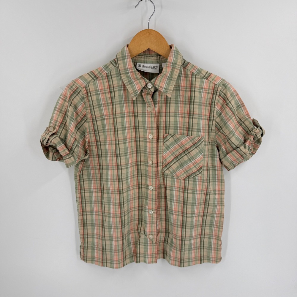 Vintage 100% Cotton Plaid Button Down Size SP Spring‎ Heritage Granola Earthy